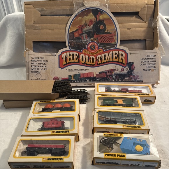Bachmann Other - VTG Bachman The Old Timer HOScale Train Set 4-4-0 Loco Tender 5 Cars CPRR Tested
